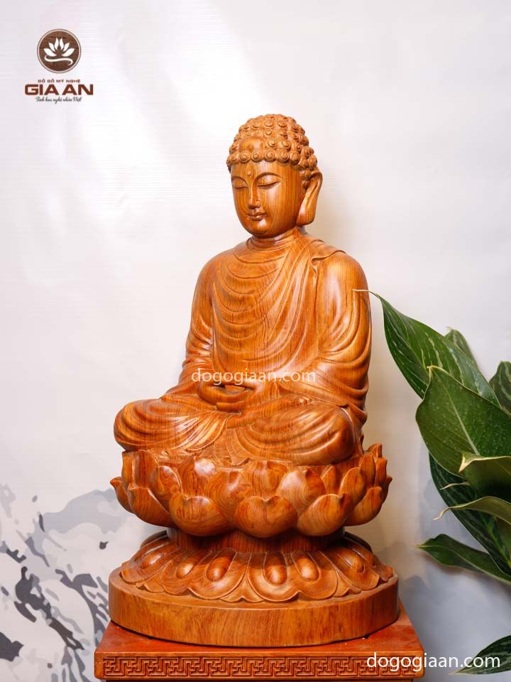 Tượng Phật Thích Ca Tọa Đài Sen, Gỗ Hương, Cao 60 Cm
