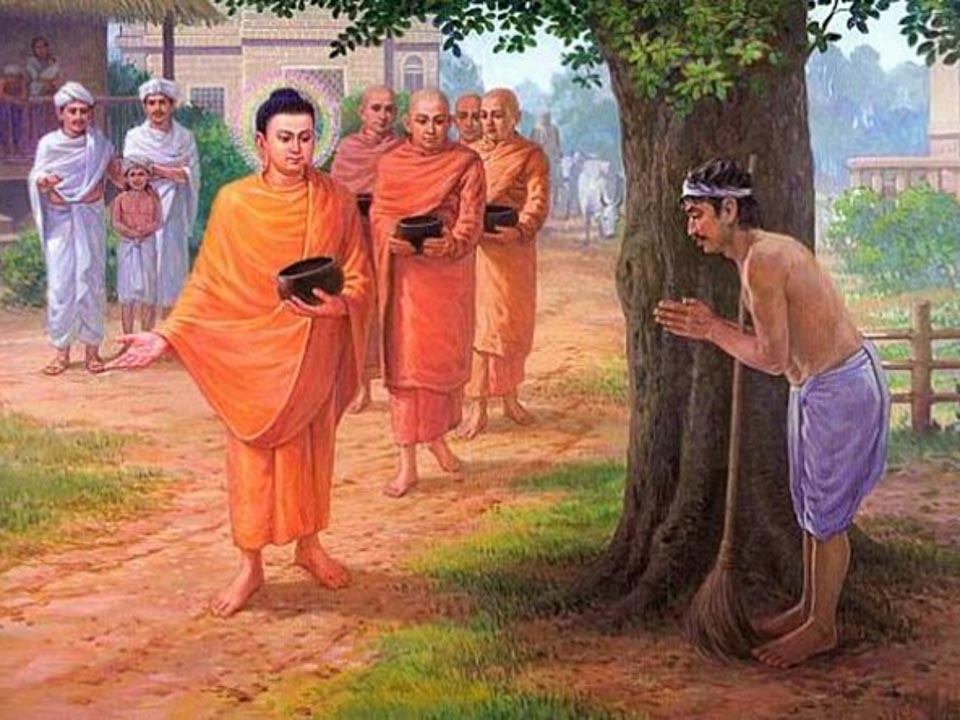 Hình ảnh Đức Phật Thích Ca Mâu Ni khất thực cùng các đệ tử