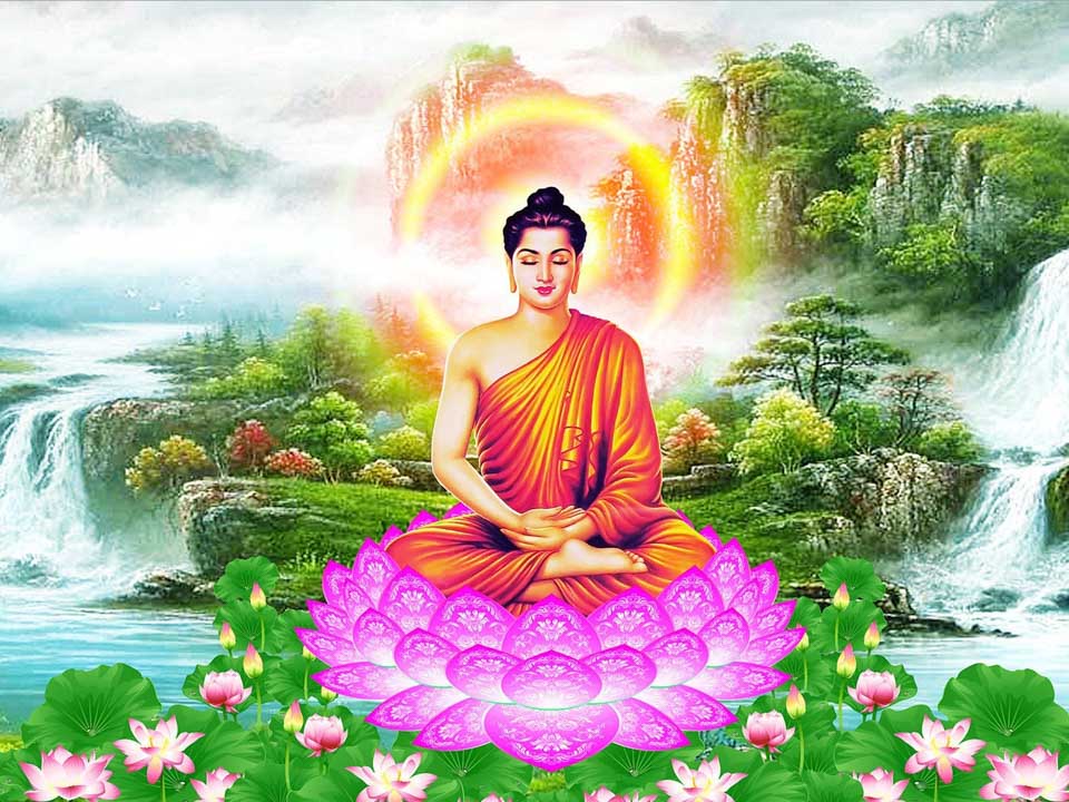 Hình ảnh Đức Phật Thích Ca ngồi trên đài sen tỏa ra ánh hào quang